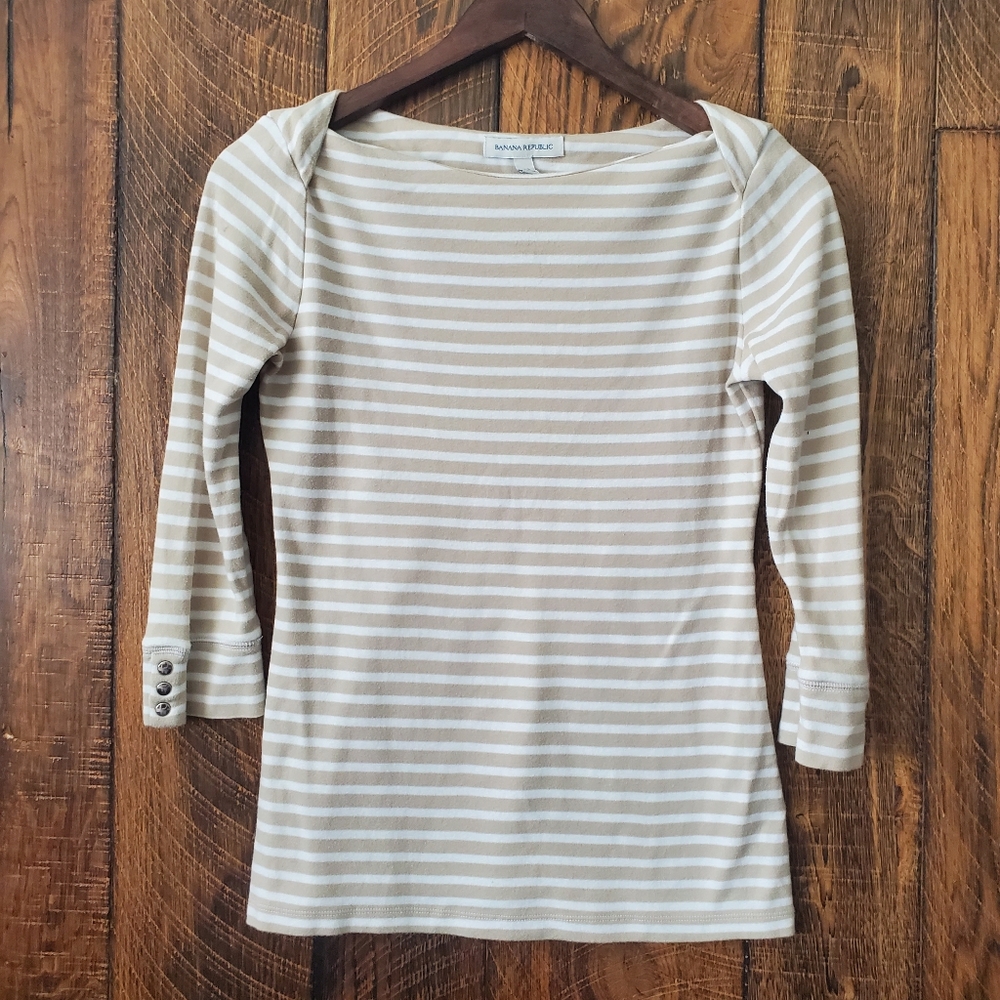 Banana Republic tshirt striped tan/white xs